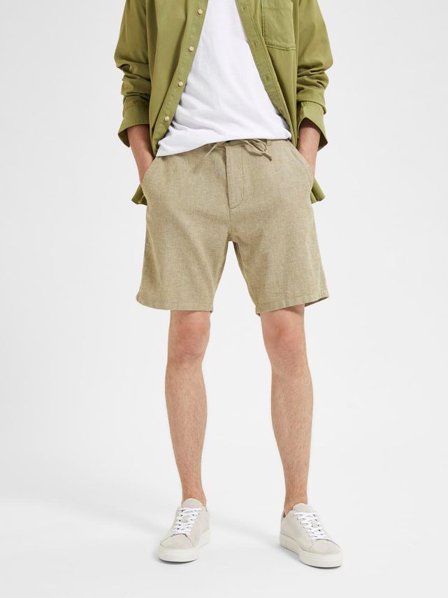 SLHREGULAR-BRODY LINEN BLD SHORTS N-OLIVE BRANCH/MI
