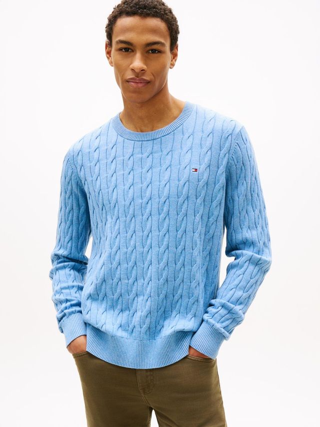 Classic Cotton Cable Crew Neck Wall Water