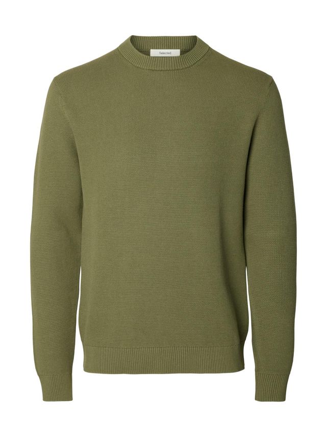 Dane LS Knit Structure Crew Neck Deep Lichen Green