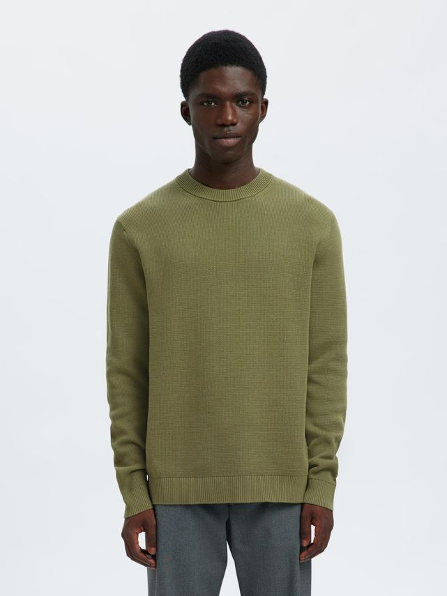 Dane LS Knit Structure Crew Neck Deep Lichen Green