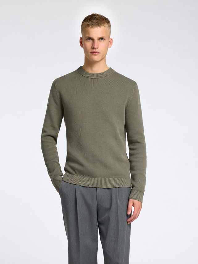 Slhdane Ls Knit Structure Crew Neck Vetiver