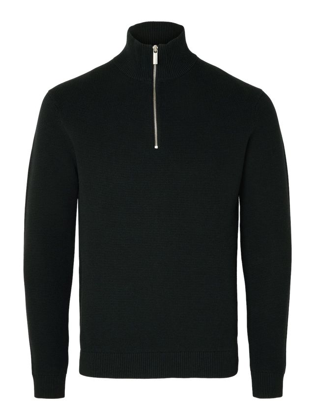 Slhdane Ls Knit Structure Half Zip Black