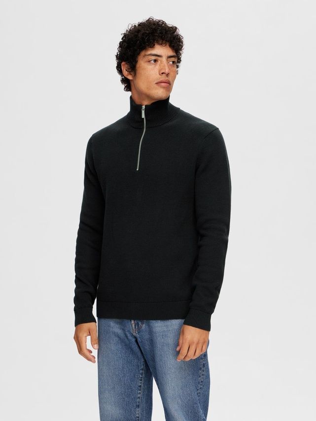 Slhdane Ls Knit Structure Half Zip Black
