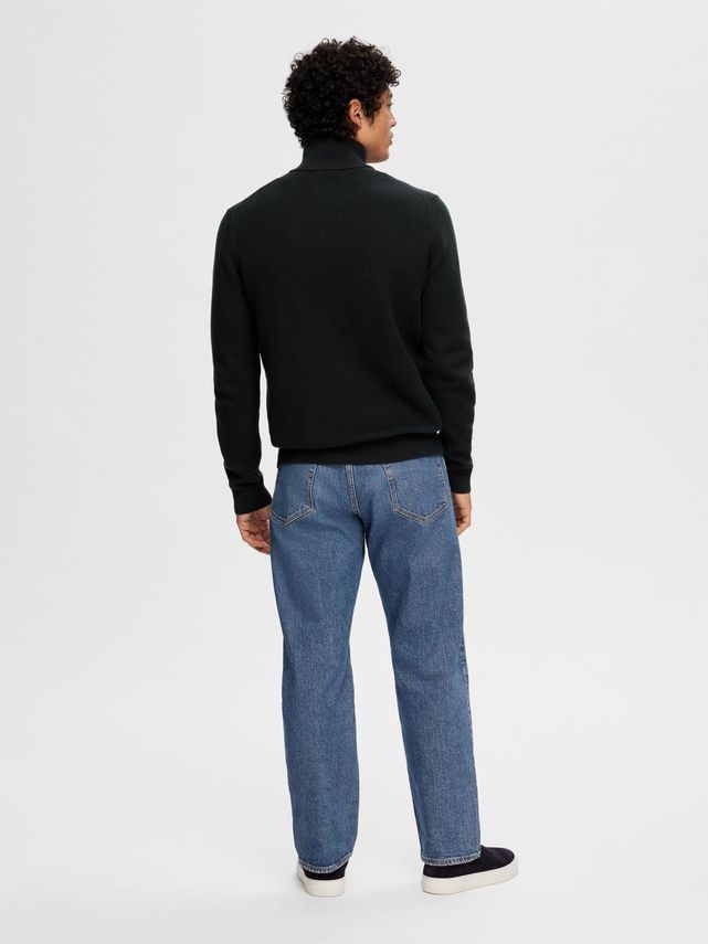 Slhdane Ls Knit Structure Half Zip Black