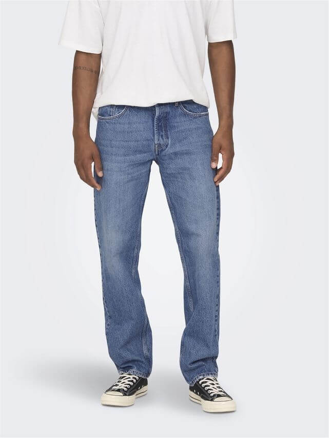 Edge Straight Jeans Denim Medium Blue