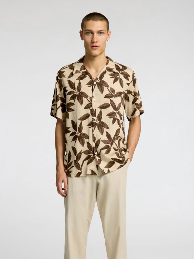 SLHREGNOA MIX SHIRT SS RESORT-OATMEAL/FLORAL