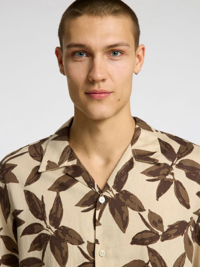 SLHREGNOA MIX SHIRT SS RESORT-OATMEAL/FLORAL