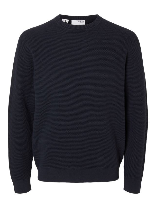 Slhross Ls Knit Structure Crew Neck Dark Sapphire
