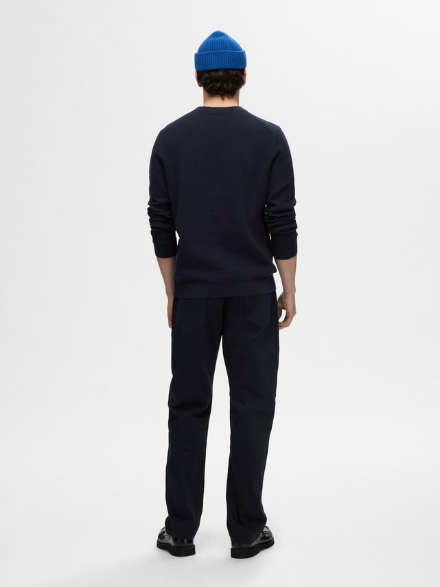 Slhross Ls Knit Structure Crew Neck Dark Sapphire