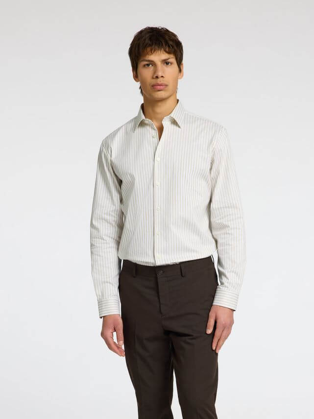 Slim Performance Shirt Ls Sand Stripes