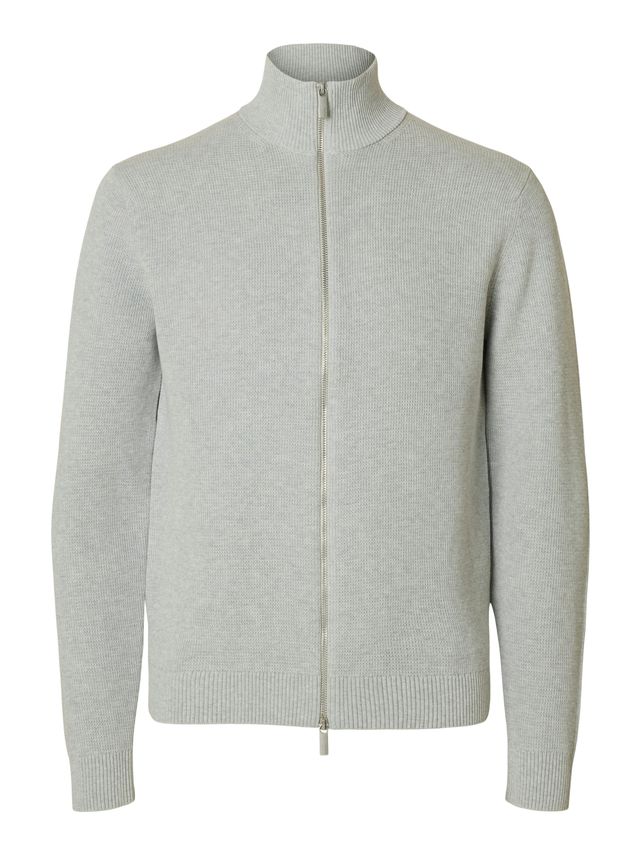 Slhdane Ls Knit Structure Full Zip Light Grey Mela
