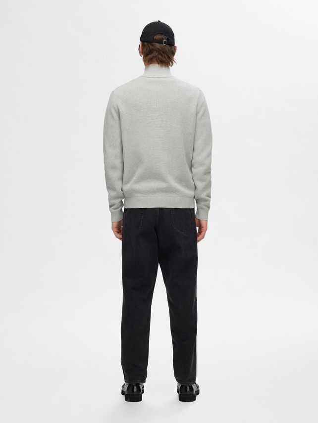 Slhdane Ls Knit Structure Full Zip Light Grey Mela
