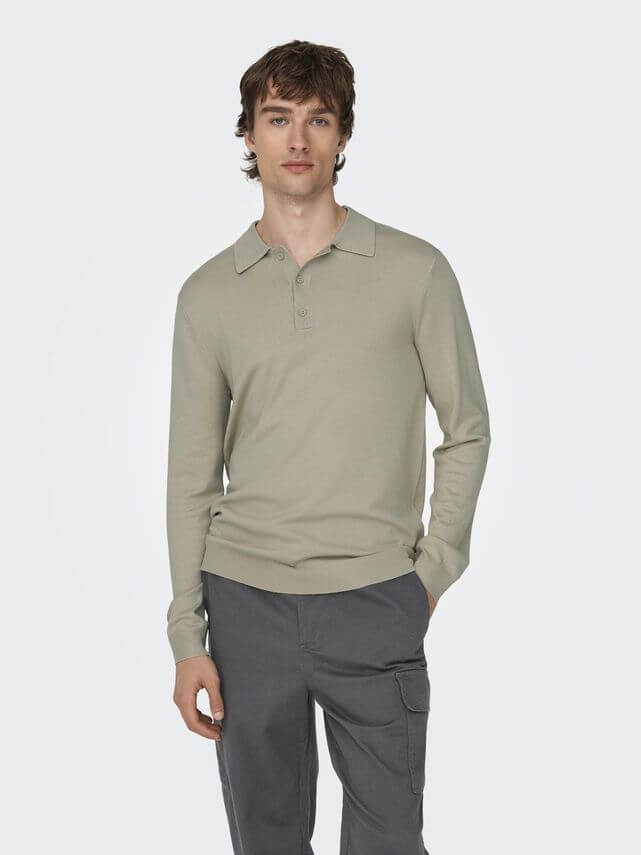 Wyler Life Reg Ls Polo Knit Silver Lining