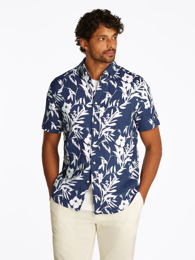 Linen Tropical Prt Ss Rf Shirt Night Sky