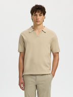 SLHTeller SS Knit Polo Noos Oatmeal