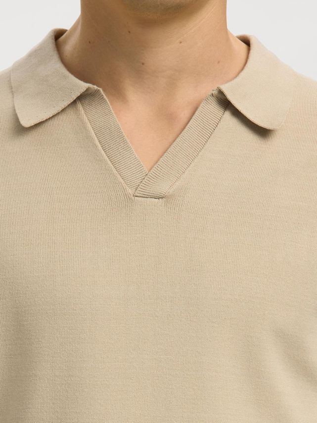 SLHTeller SS Knit Polo Noos Oatmeal