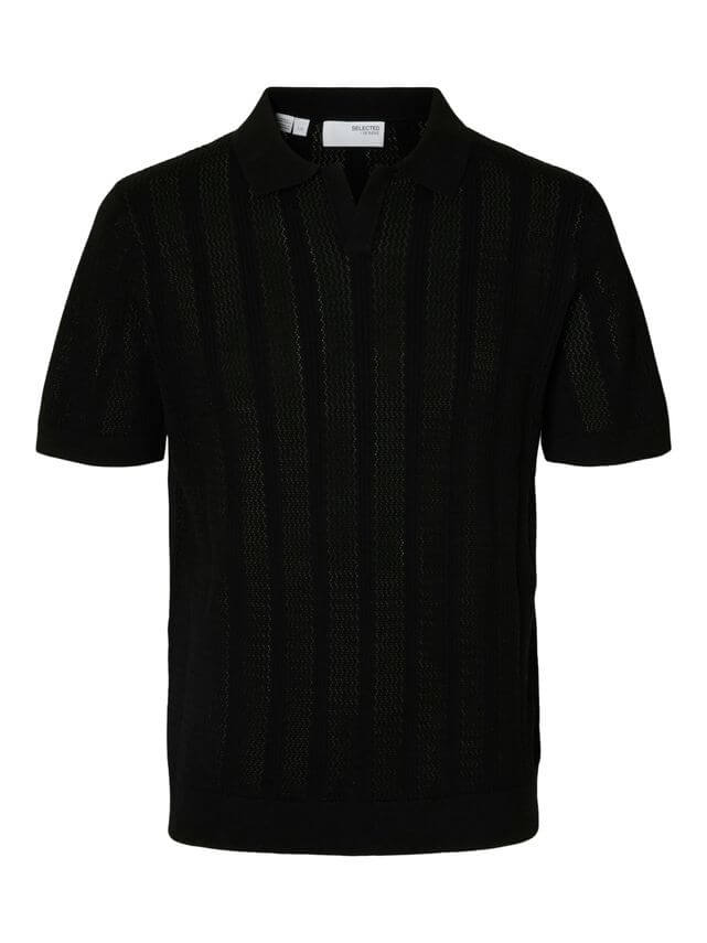 Wells Knit Crochet Open Polo Black