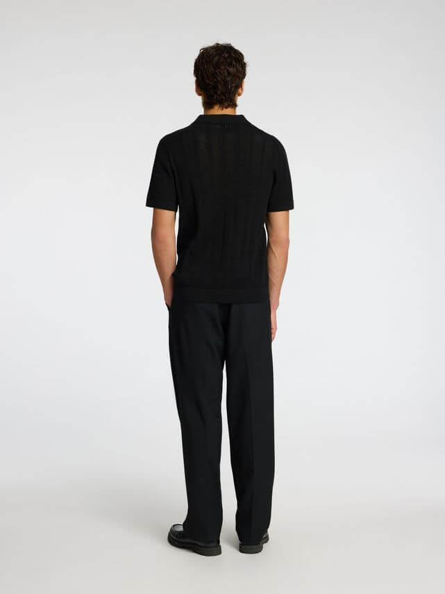 Wells Knit Crochet Open Polo Black