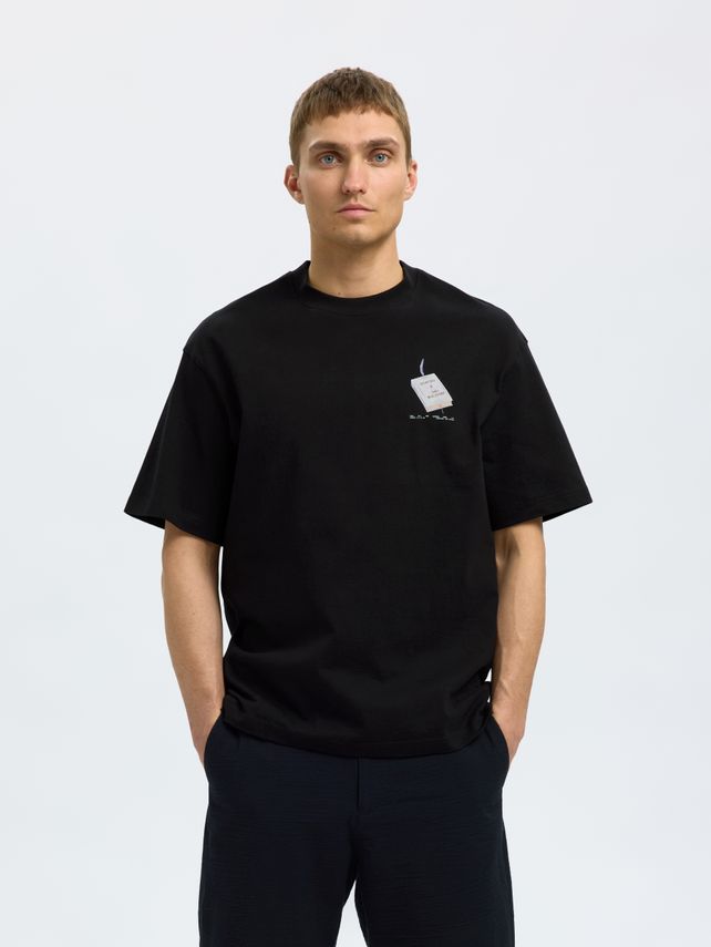 SLHRELAXKAI PRINT SS O-NECK TEE-BLACK/BOOK