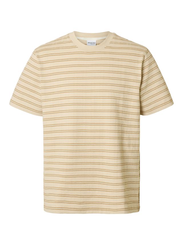 SLHELI SEERSUCKER SS O-NECK TEE-OATMEAL/EGRET?+