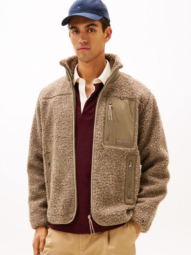 Teddy Fleece Zip Through Coastal Taupe