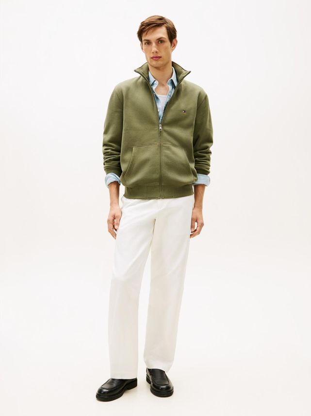 Essential Fleece Stand Collar Battle Green