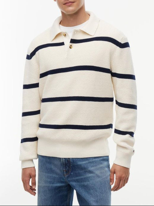 Tommy Hilfiger WAFFLE STRUCTURE RUGBY Strikpolo White/Navy
