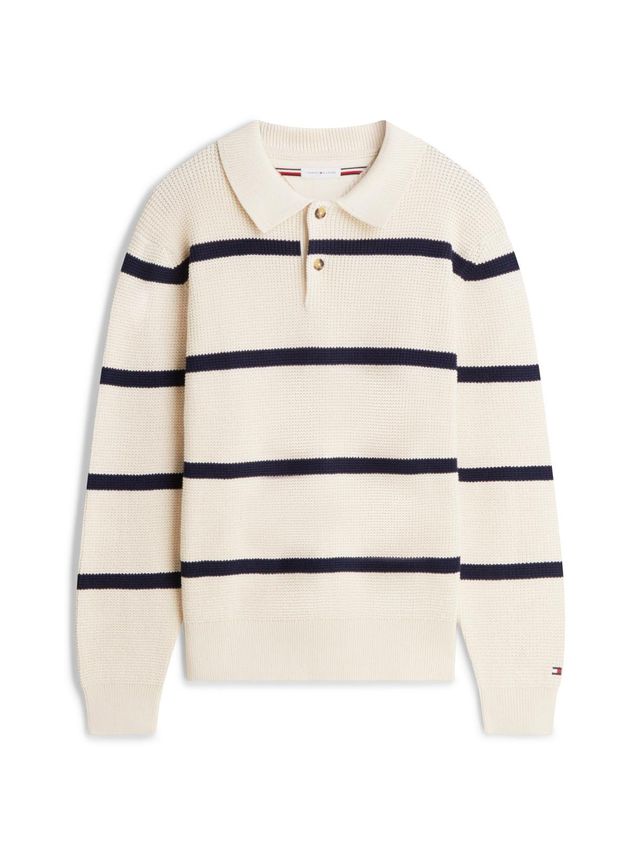 Tommy Hilfiger WAFFLE STRUCTURE RUGBY Strikpolo White/Navy