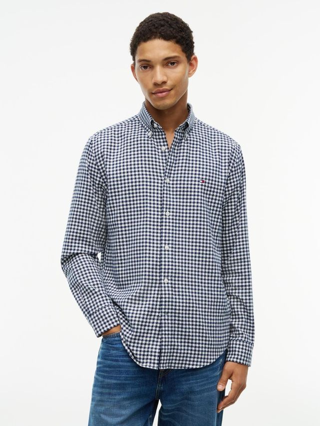 Tommy Hilfiger Flannel Gingham Dobby Skjorte Blue