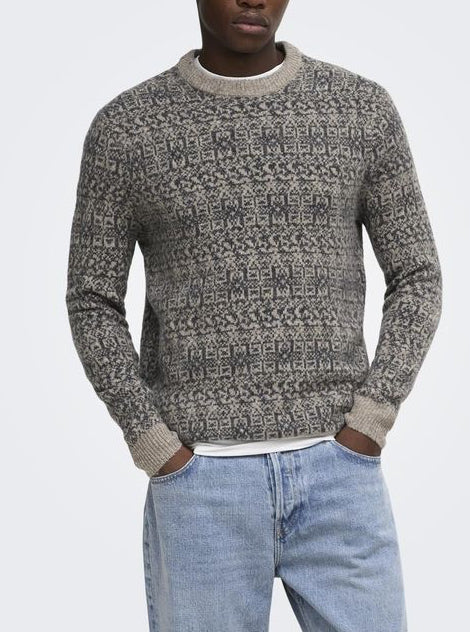 Only & Sons ONSSAGE REG LS Wool Blend Crew Knit Grey