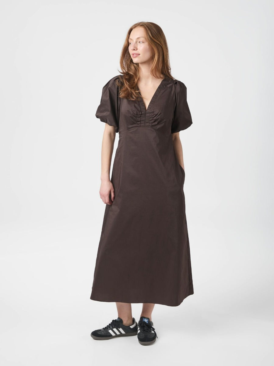 Illana Poplin Dress Chocolate Brown