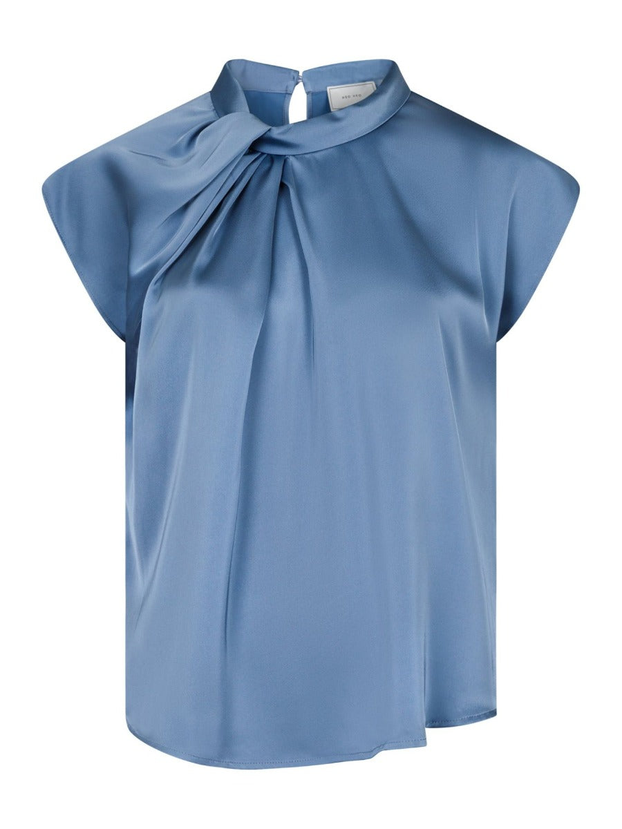 Fleur Drapy Satin Blouse Dusty Blue