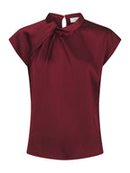 Neo Noir Fleur Drapy Satin Blouse Burgundy