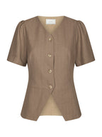 Neo Noir Jules Pinstripe Blouse Taupe