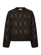 Neo Noir Kick Check Knit Blouse Dark Brown