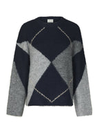 Neo Noir Inga Check Fluff Knit Blouse Navy