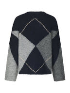 Neo Noir Inga Check Fluff Knit Blouse Navy