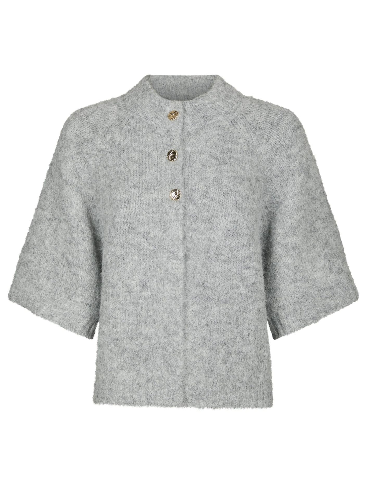 Neo Noir Benuta Fluffy Knit Cardigan Grey Melange