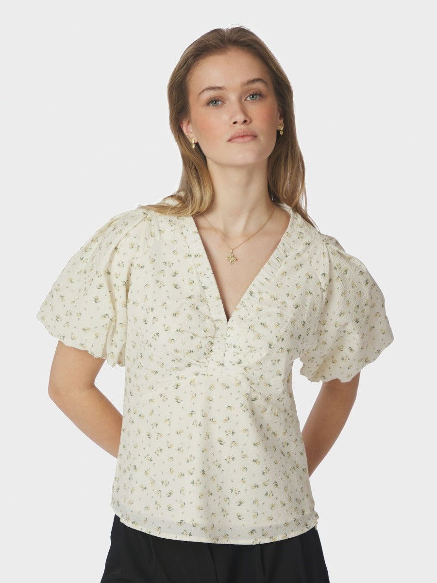 Irina Small Rose Flower Blouse Light Yellow