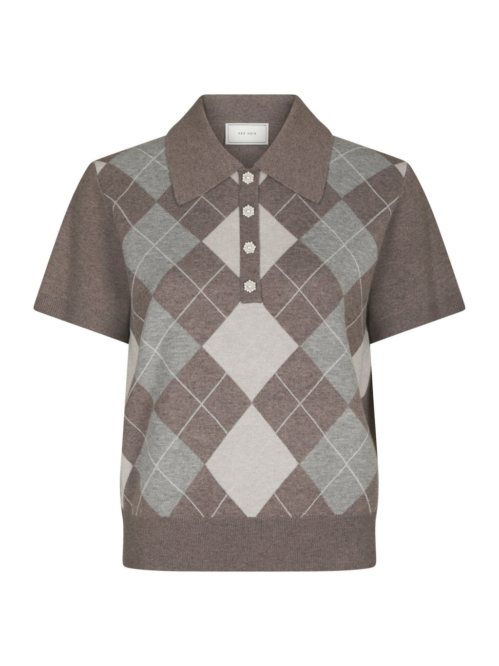 Neo Noir Gia Check Knit Blouse Dark Taupe