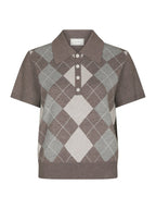 Neo Noir Gia Check Knit Blouse Dark Taupe