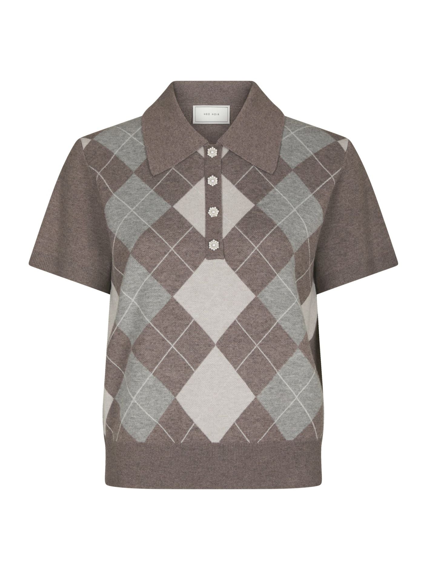 Neo Noir Gia Check Knit Blouse Dark Taupe