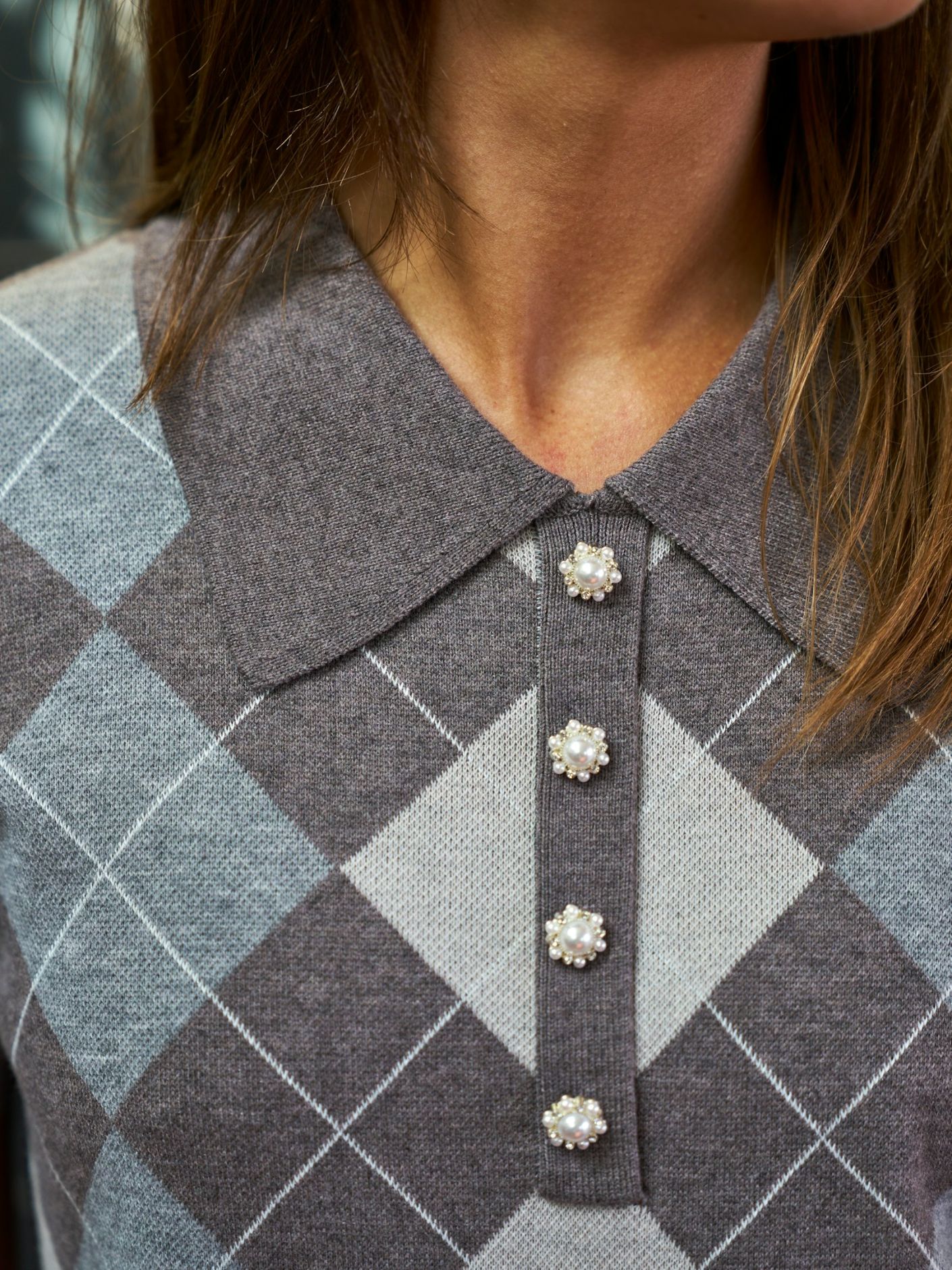 Neo Noir Gia Check Knit Blouse Dark Taupe