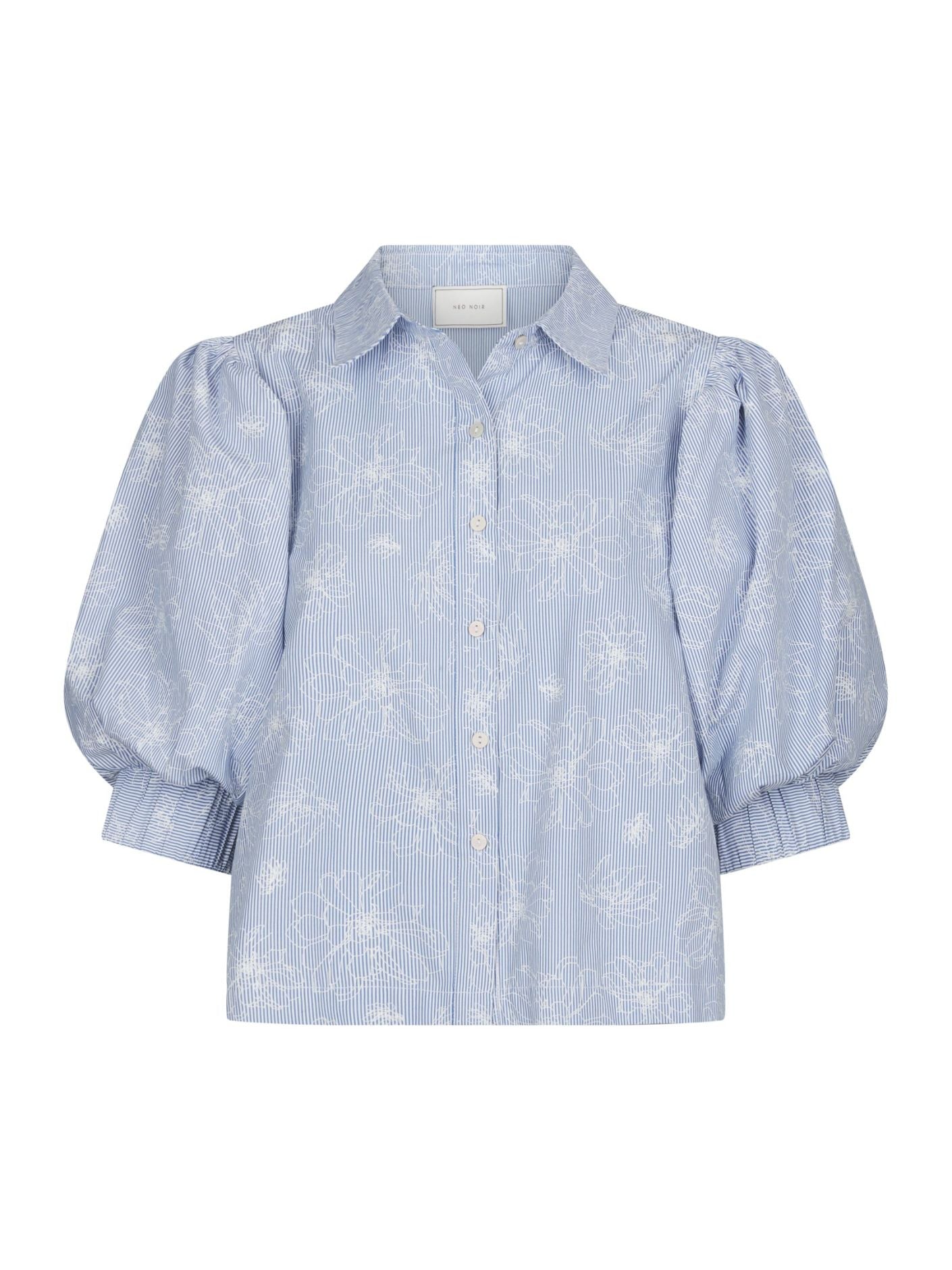 Neo Noir Etta Flower Stripe Shirt Light Blue