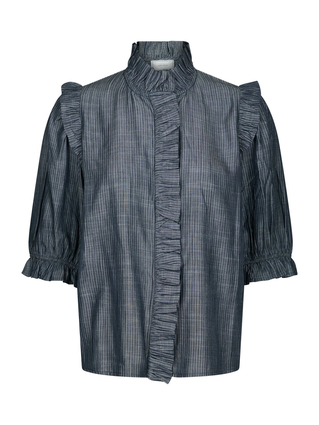 Neo Noir Chacha Chambray Stripe Blouse Dark Blue