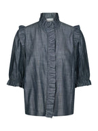 Neo Noir Chacha Chambray Stripe Blouse Dark Blue