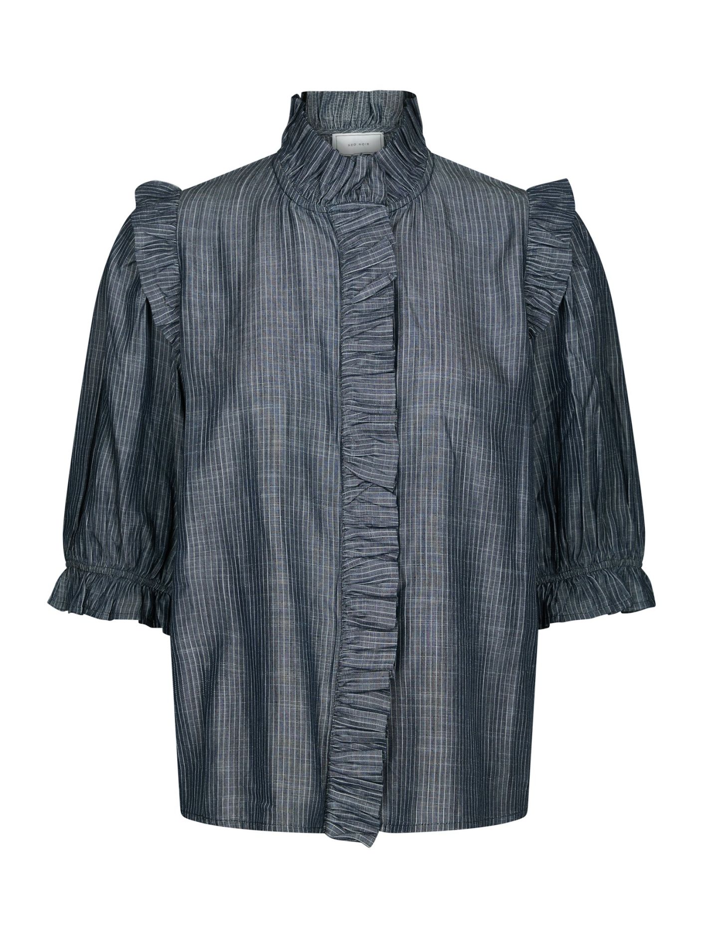 Neo Noir Chacha Chambray Stripe Blouse Dark Blue