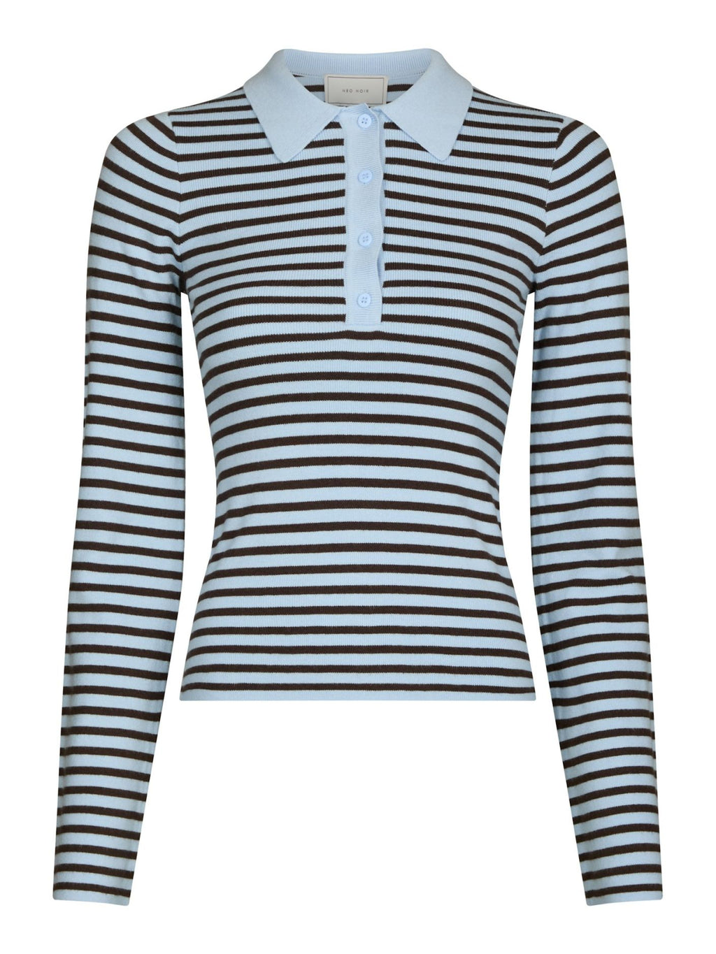 Neo Noir Fannya LS Striped Knit Polo Light Blue