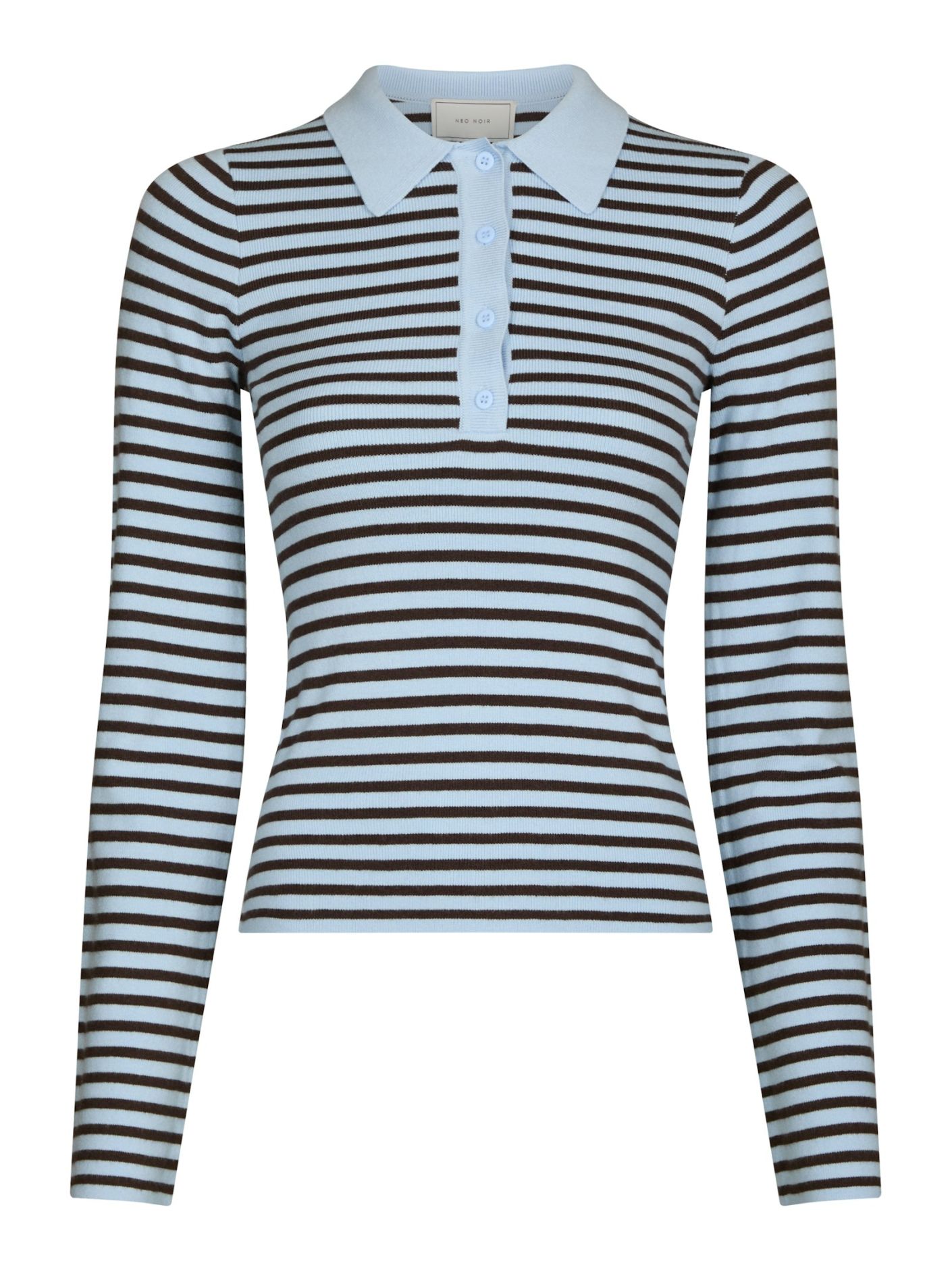 Neo Noir Fannya LS Striped Knit Polo Light Blue