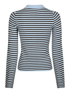 Neo Noir Fannya LS Striped Knit Polo Light Blue